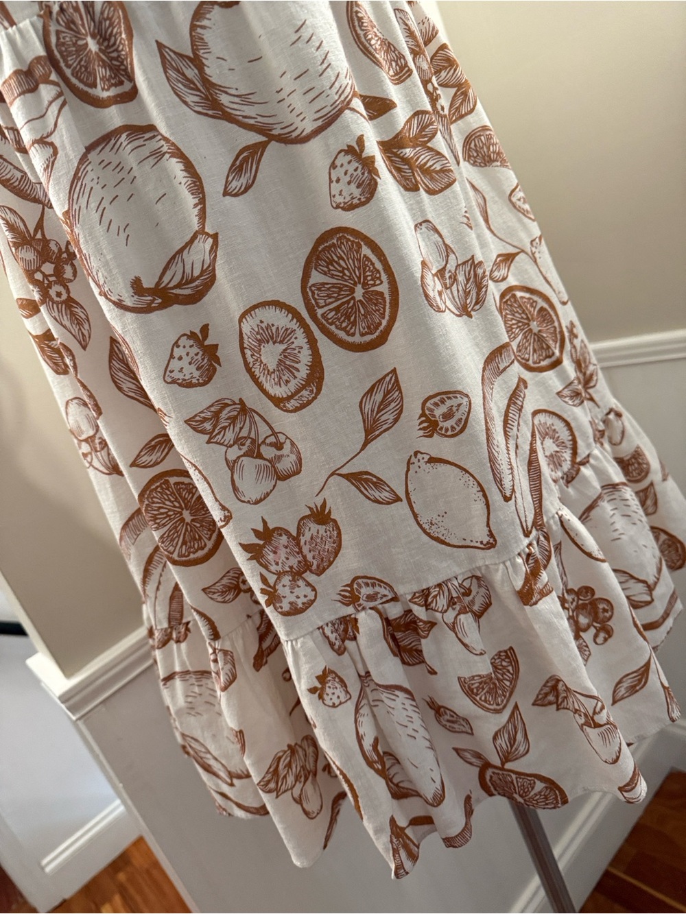 Amanda Uprichard Off White Sundress with Brown Fruit Print.  Large. EUC. - Picture 3 of 8